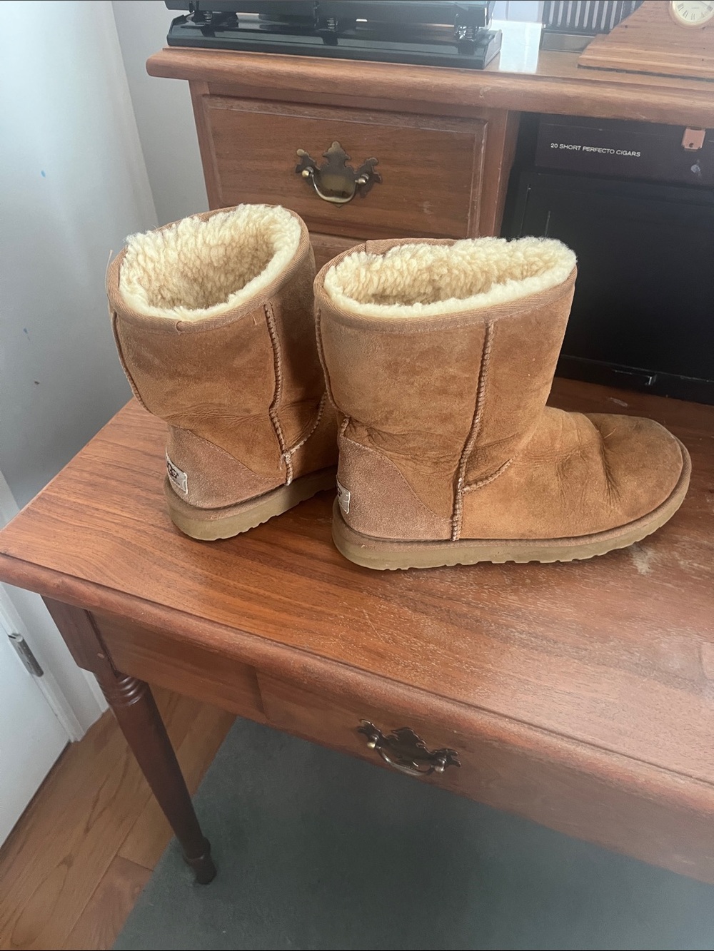 UGG Chestnut Suede Short Boots with Logo Patch